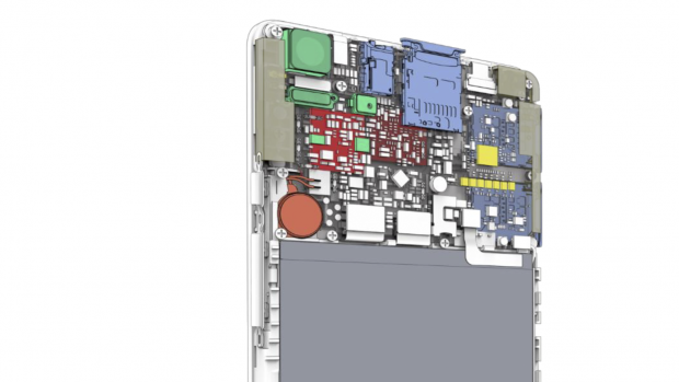 Die Hauptplatine des Smartphones als 3D-Zeichnung (Bild: BQ)